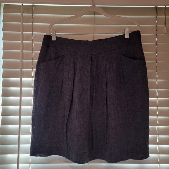 Talbots Chambray Linen Skirt Size 10P Petite Blue Pleated Pockets Lined Preppy - Picture 1 of 6